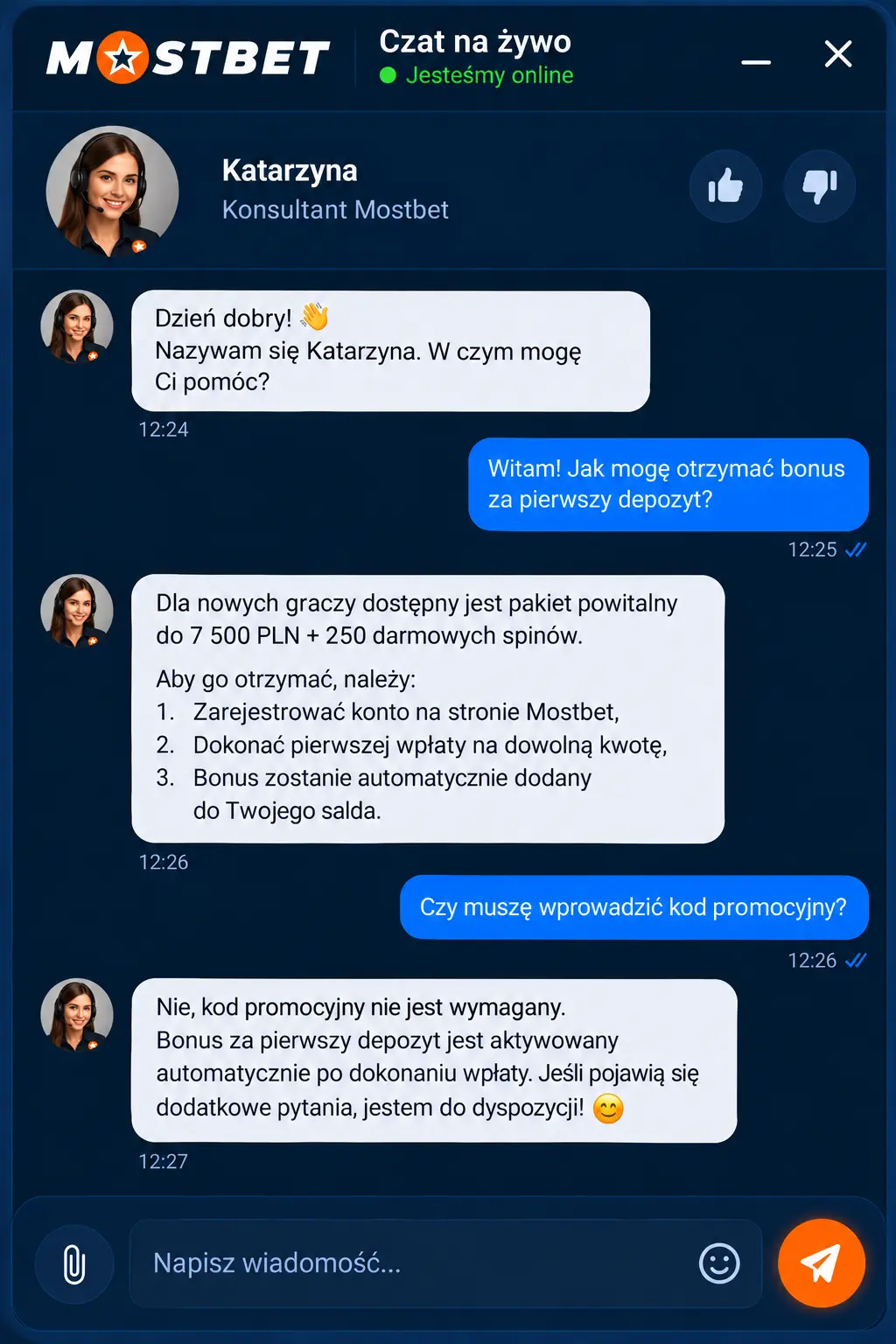 Czat na żywo Mostbet Casino