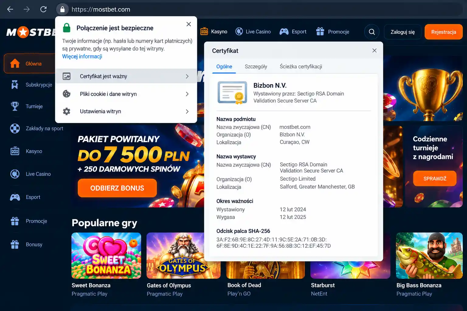 Certyfikat SSL Mostbet